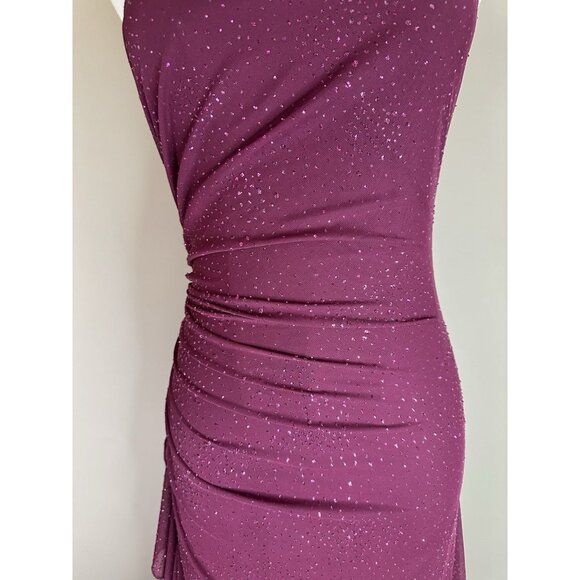 VTG Y2K Long Formal Dress Women S One Shoulder Sparkle Overlay Ruched Ruffle - Picture 5 of 9